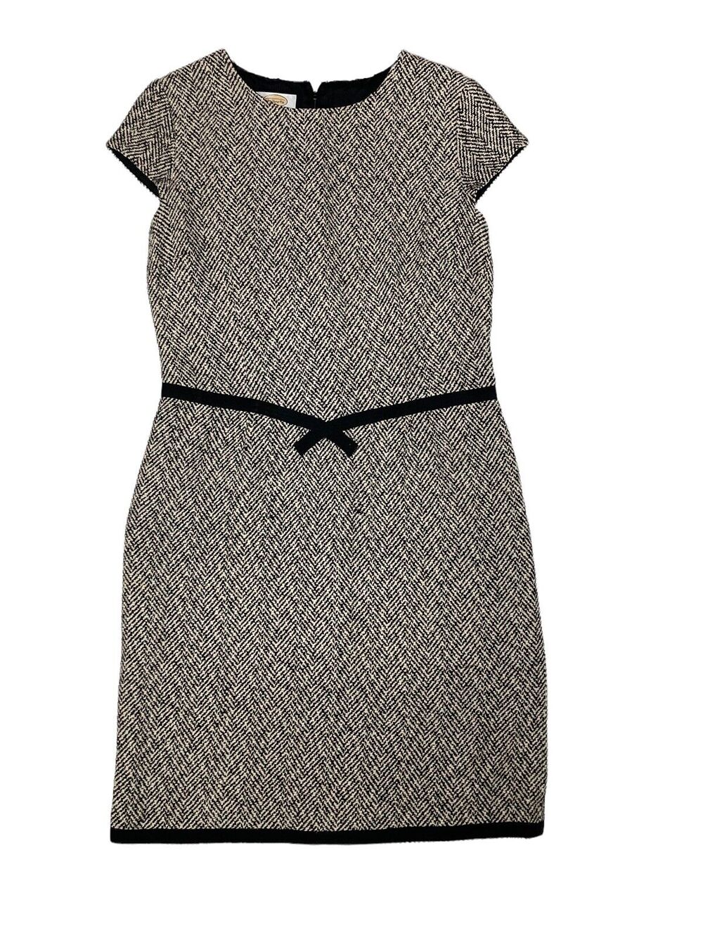 Talbots Petites Black White 100% Silk Lined Sheath Tweed Dress Size 6